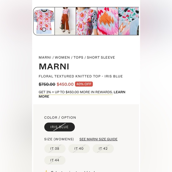 MARNI Floral textured Knitted Top Iris Blue Pristine Condition Size US 8 - Picture 9 of 13